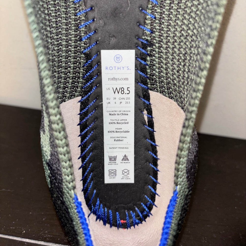 Rothys | The Point Flats | Womens 8.5 | Olive Green Black Camo Slip On Shoes - Picture 12 of 12